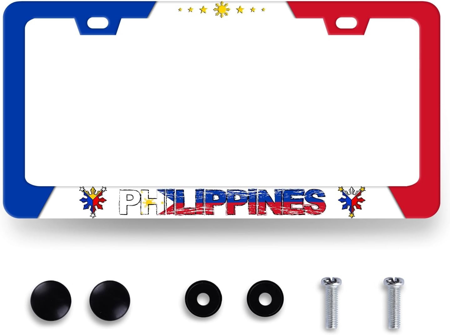 Philippine Flag License Plate Frame Philippines License Plate Stainless Steel Flag Funny Accessories Cars Decor 12.2 X 6.2 Inch with 2 Holes and Screws Fits Standard Us Ca Vehicles