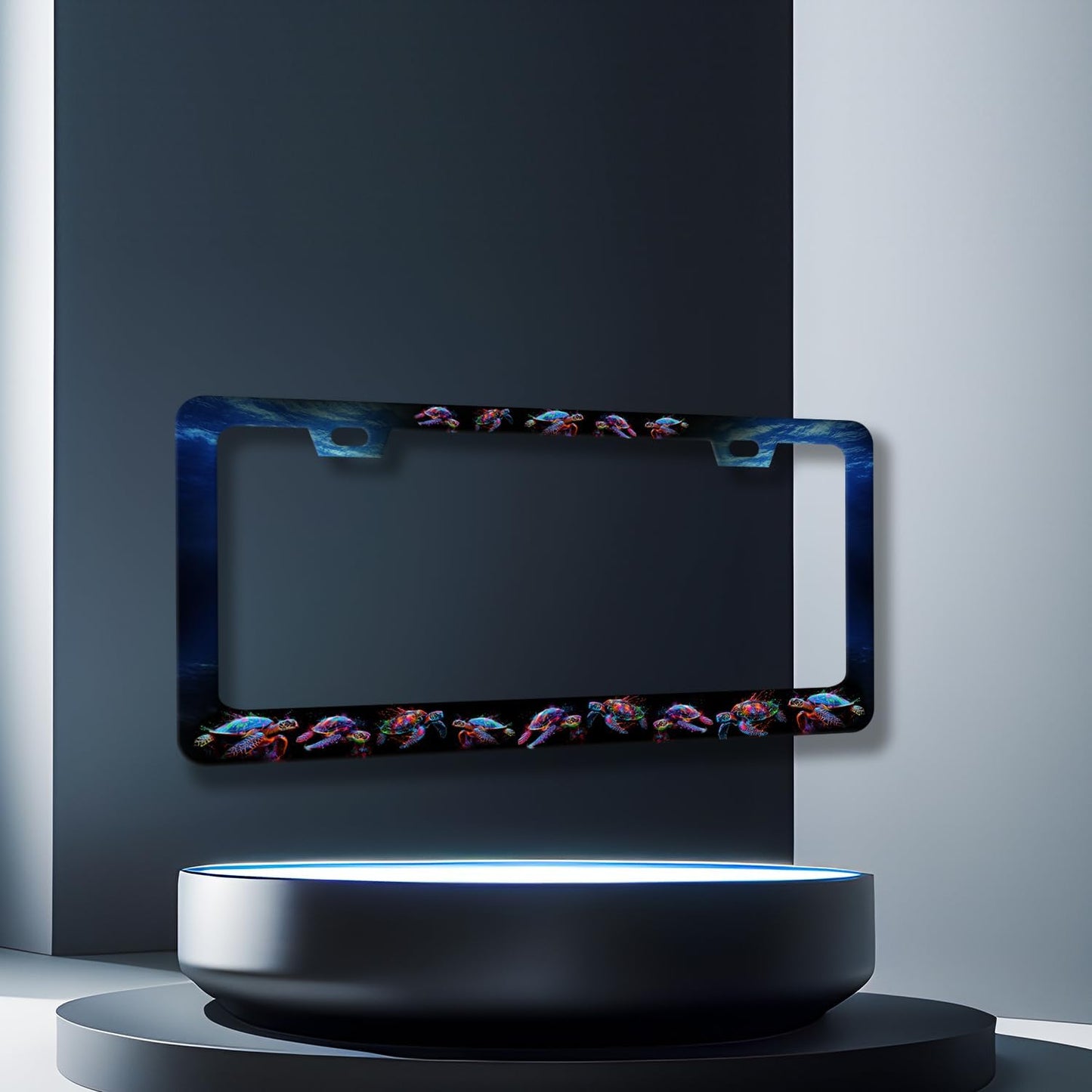 Sea Turtle License Plate Frame Blue Turtles License Plate Stainless Steel Ocean Animals Funny Accessories Cars Decor 12.2 X 6.2 Inch with 2 Holes and Screws Fits Standard Us Ca Vehicles