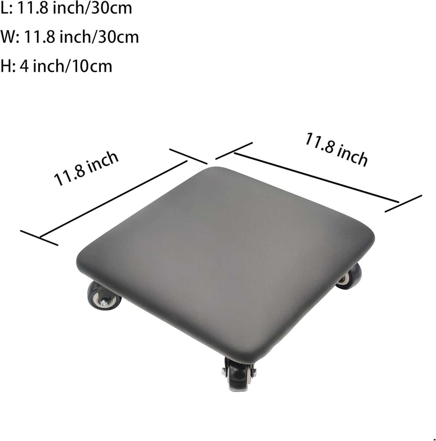 Roller Seat 360 Degree Rotating Low Stool with Wheel Chair PU Leather Universal Swivel Wheels Stool for Home Office Fitness and Garage (Square Black)