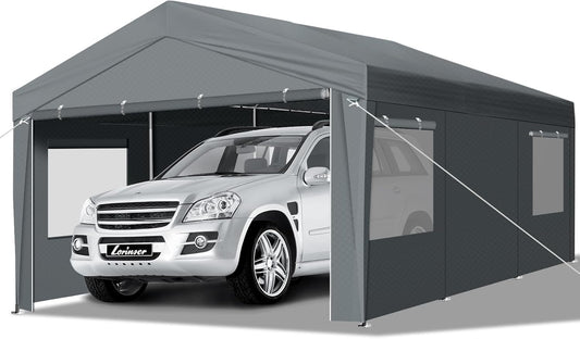 VINGLI 10x20 Carport Canopy Portable Garage with Roll-up Windows & Removable Sidewalls, Car Canopy Heavy Duty Car Tent for SUV, Boats, RVs, Trucks