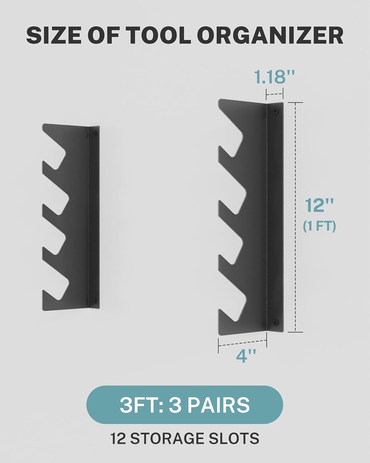 Garage Tool Organizer Wall Mount, Shed Yard Tool Organizer for Garage, Horizontal Organization Tool Racks for Walls, Shovels and Rakes, 3FT