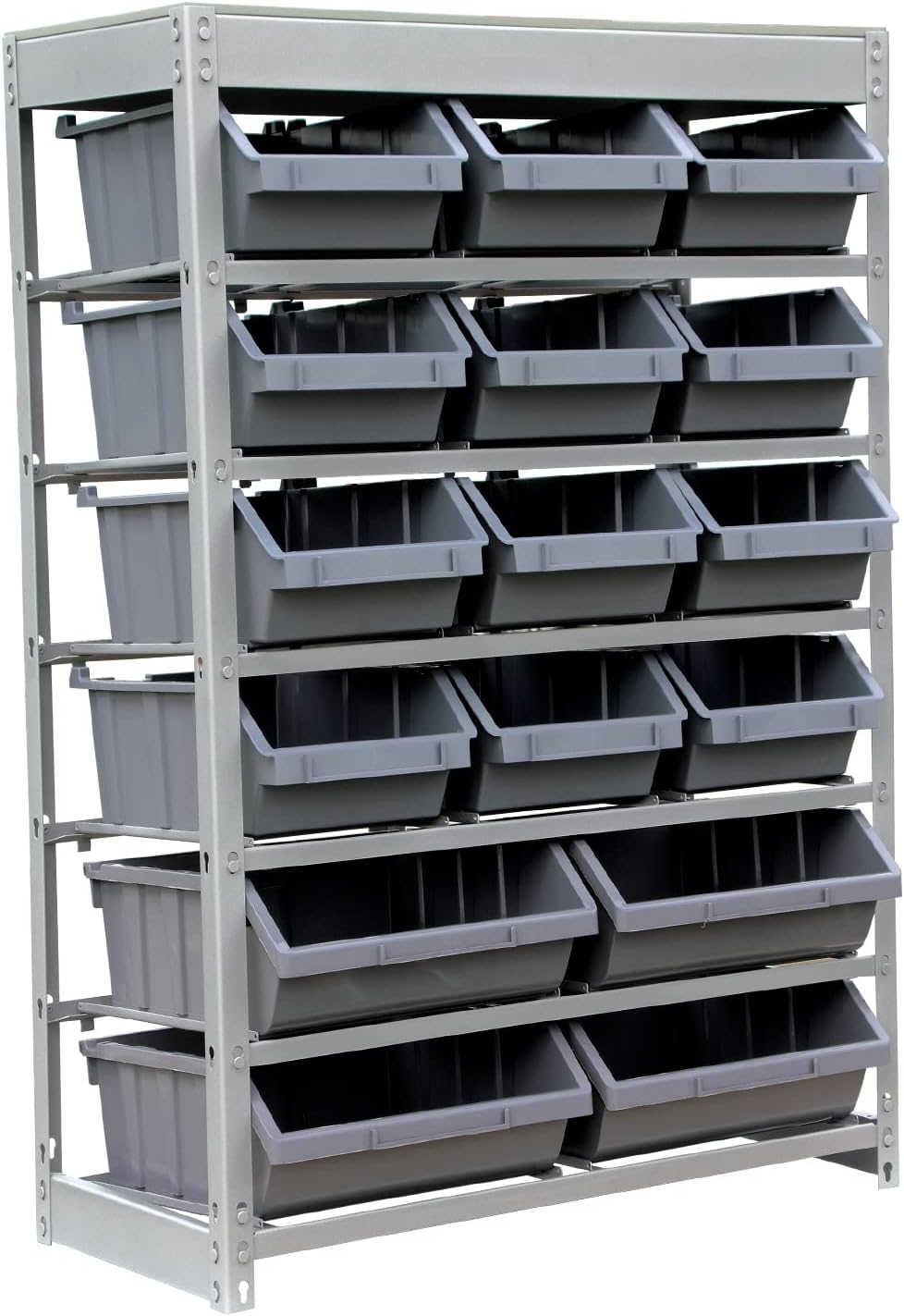 King's Rack Bin Rack Storage System Heavy Duty Steel Rack Organizer Shelving Unit w/ 16 Plastic Bins in 6 tiers