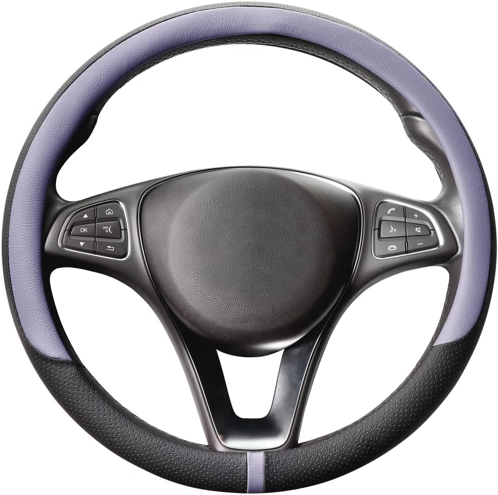 COFIT Breathable Car Steering Wheel Cover 15 inch Auto Universal Leather Wrap Non-Slip Steeringwheel Protector Automotive Interior Accessories, Purple (Suit for 14.5-15 inch)