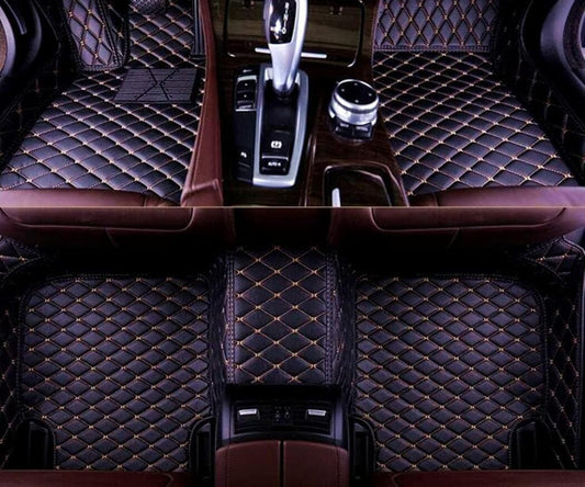 Custom All-Weather Protection Leather Car Floor Mats for Cars Sedan SUV Sports Car Waterproof Floor Mat (Black Gold)