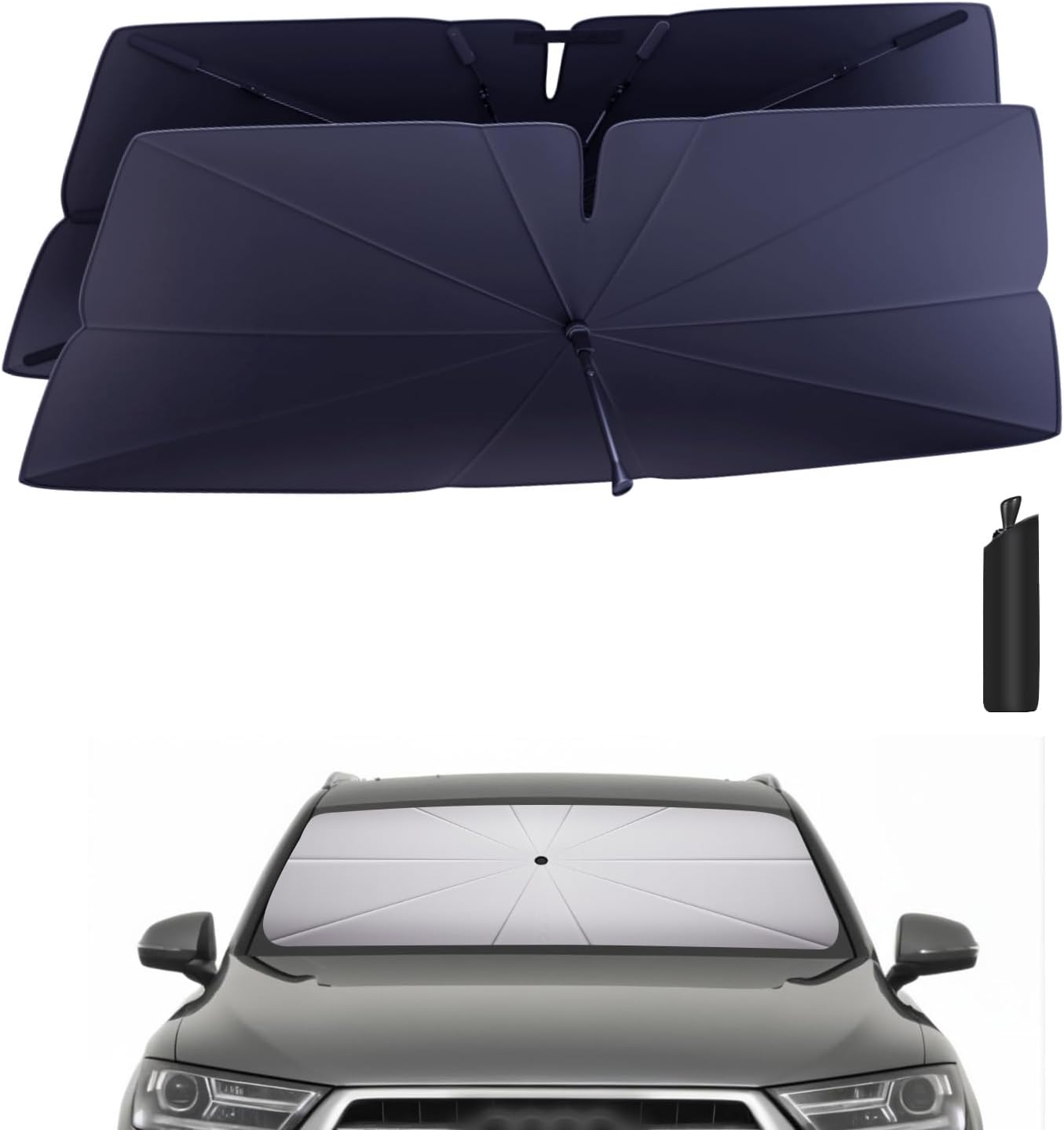 Windshield Sun Shade Umbrella: Custom Fit for 2020-2024 Audi Q7 Premium, Premium Plus, Prestige, TFSI, SQ7 (Type 4M, Facelift) - Double Thickened Foldable Front Window Sunshade, UV & Heat Protection