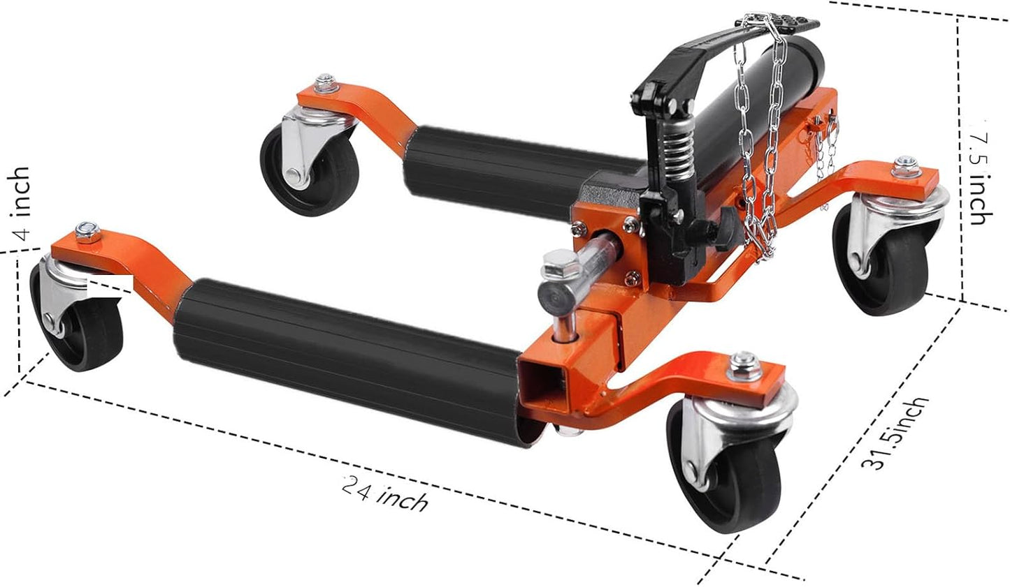 2Pcs Car Wheel Dolly, 1500LBS Capacity Trailer Dolly with Hydraulic Tire Jack for Vehicle Positioning for Truck Rv Trailer, Orange