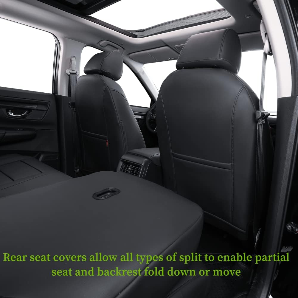 coverdream CRV Leather Seat Covers Fit for 2023 2024 2025 2026 Honda CR-V LX,EX,EX-L,Sport Series,Hybrid,Trailsport,Fully Covered,Airbag Compatible Waterproof Car Seat Protector (Full Set,Black)