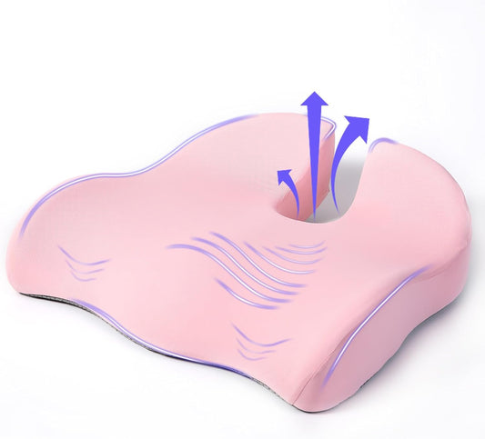 Seat Cushion for Office Chair, Large Thick Seat Cushion for Tailbone Pain Relief, Sciatica & Back Support, Memory Foam Office Chair Cushion for Long Sitting, Coccyx Cushion for Car, Wheelchair (Pink)