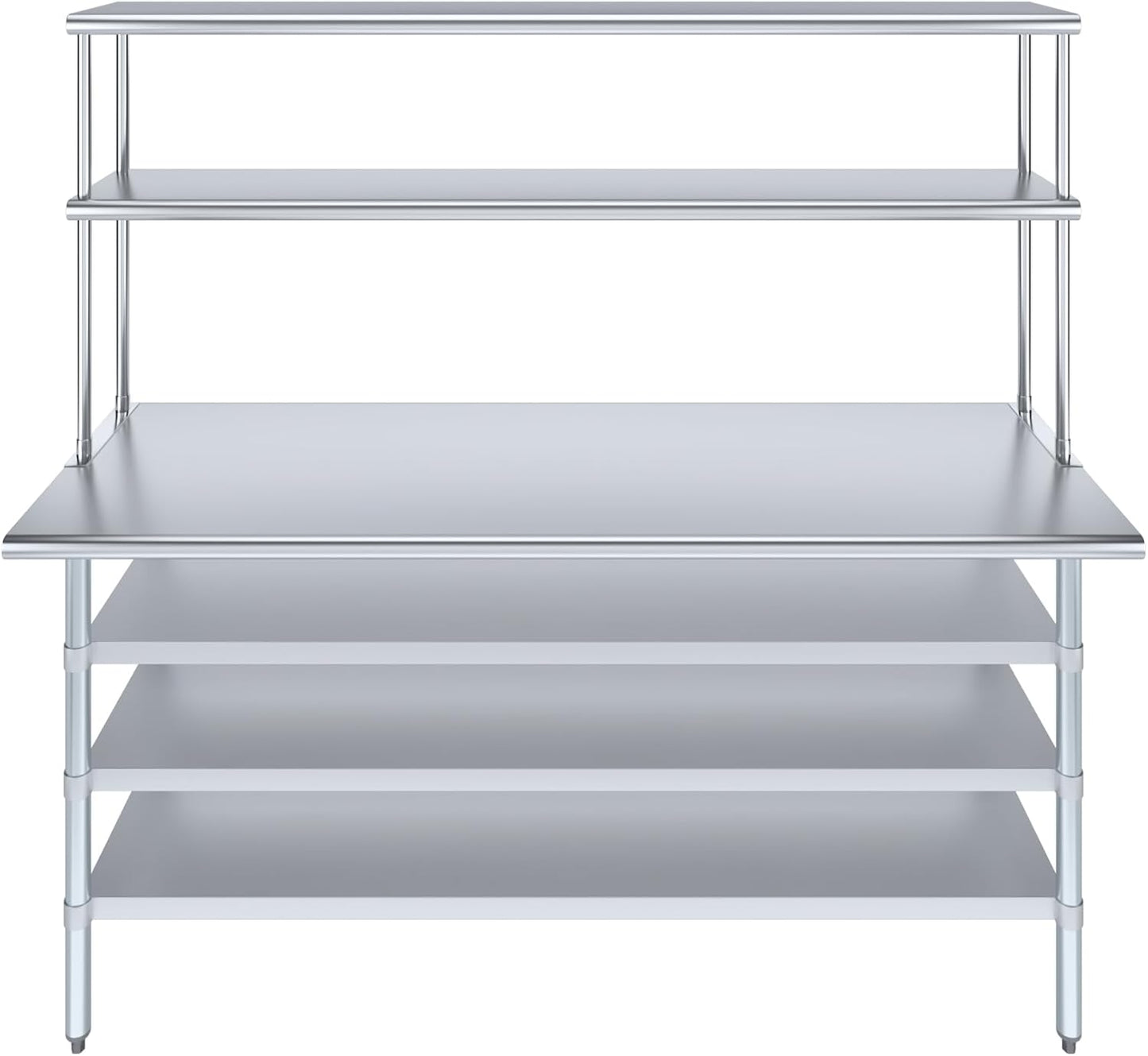 Amgood 24" x 72" Stainless Steel Work Table with 3 Shelves and 12" Wide Double Tier Overshelf | Metal Kitchen Prep Table & Shelving Combo | NSF
