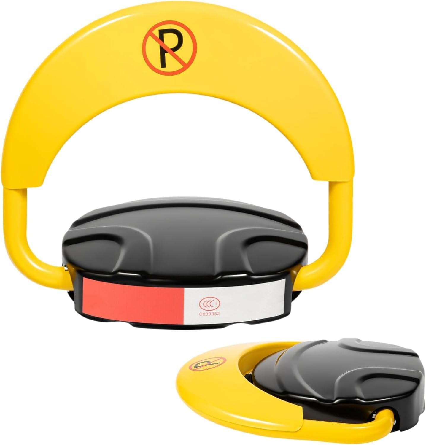 65.6FT Automatic Remote Control Parking Spot Lock, Yellow Parking Barrier Waterproof, Parking Spot Blocker with 180 ° Rotating Rocker Arm, Withstand Up to 4410 lbs(Battery Not Included)