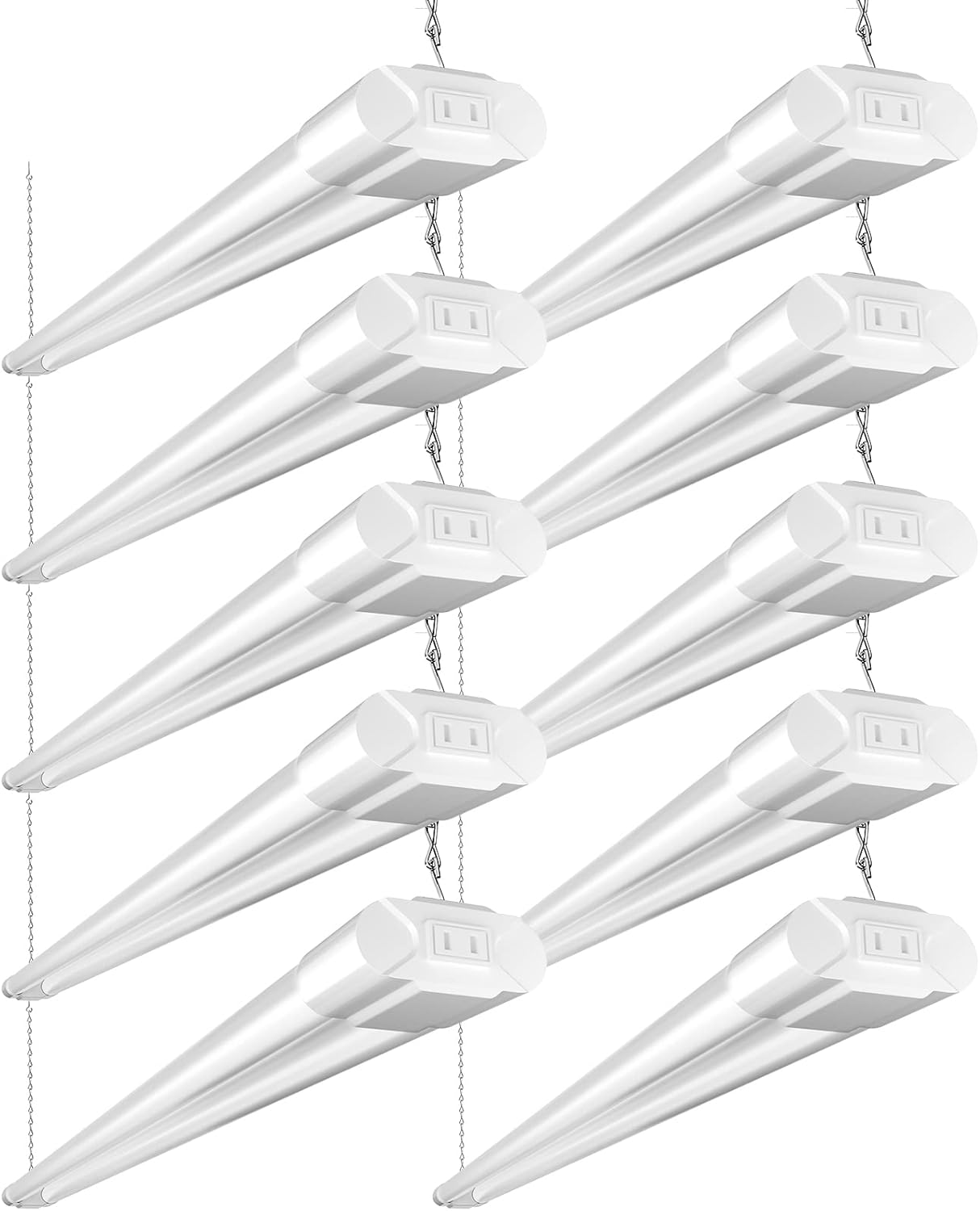 Bbounder 10 Pack Linkable LED Utility Shop Light, 4 FT Integrated Fixture for Garage, 40W Equivalent 250W, 5000K Daylight, Surface + Suspension Mount, Florescent Light Fixture Replacement, White