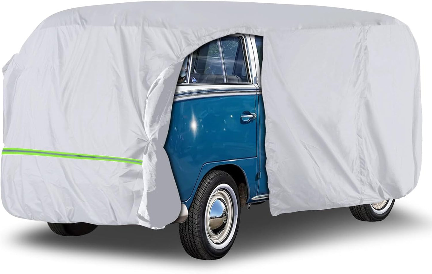 Silver Car Cover Waterproof All Weather Compatible with 1950-1992 VW Bus T1 T2 T3, Volkswagen Vanagon Full Car Cover with Door Zipper, Windproof Strap, Storage Bag