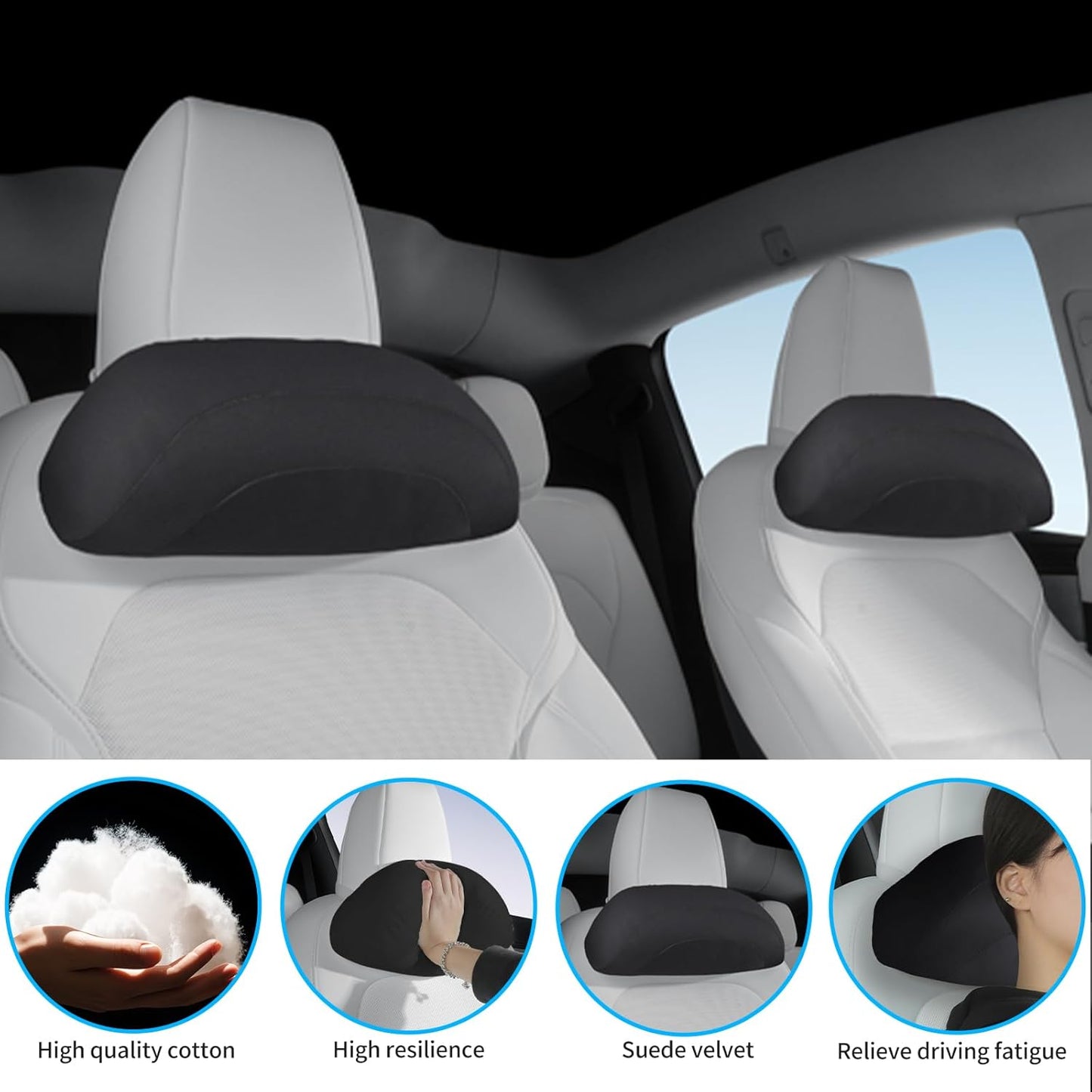 Car Headrest Pillow for Driving, Softness Ergonomic Design Universal Travel Neck Pillow for Most Cars, Office Chairs, Gaming Chairs with Extra Filler Cotton Bag (Black, 2PC)