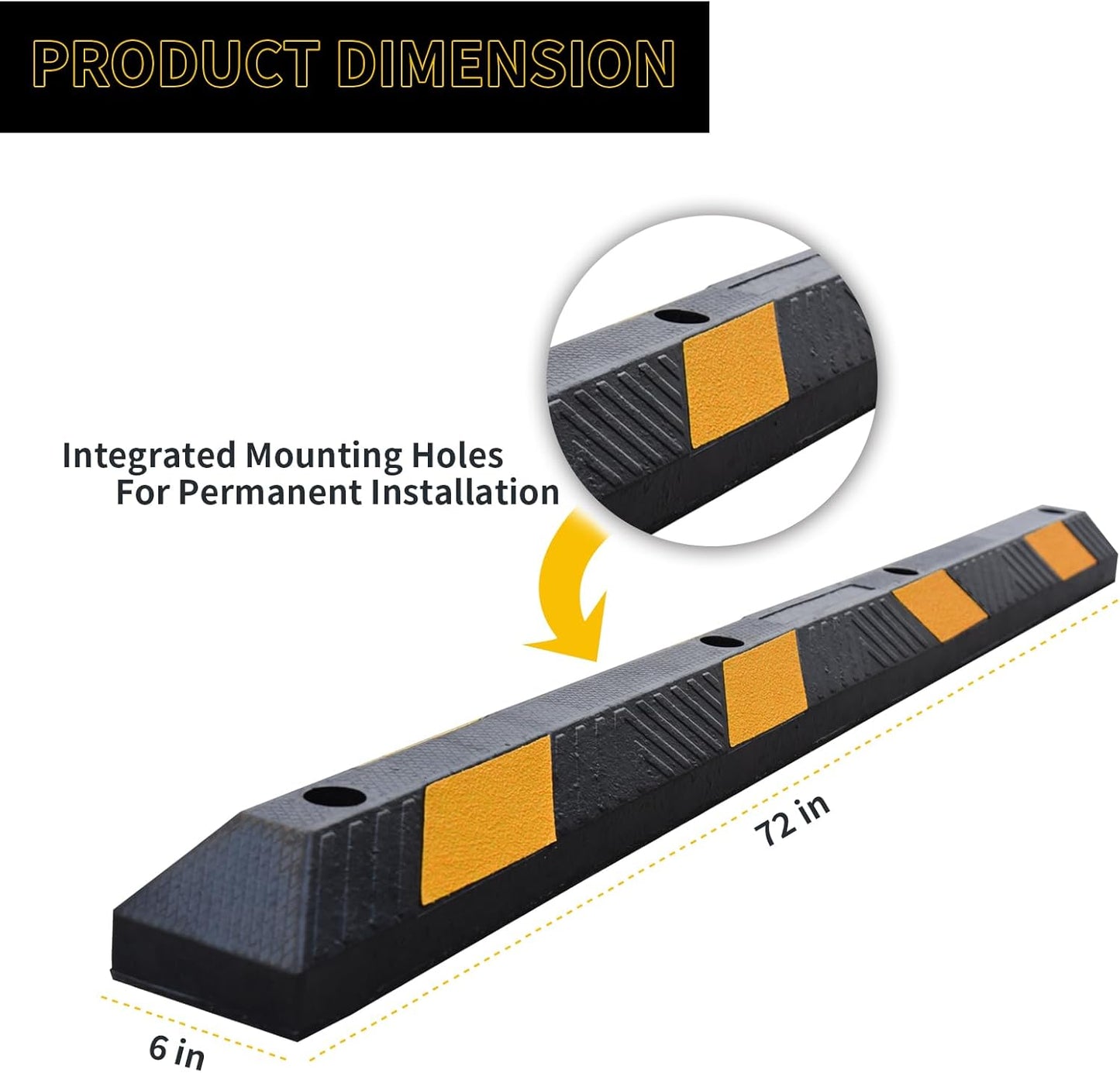 BESEA 2pcs Curb Parking Stoppers for Garage Bumpers Parking car 72" Length 4" High Heavy Duty Rubber Wheel Stopper for Vehicles Truck Driveway Help Your Cars Parking Stop Perfectily(2pack)