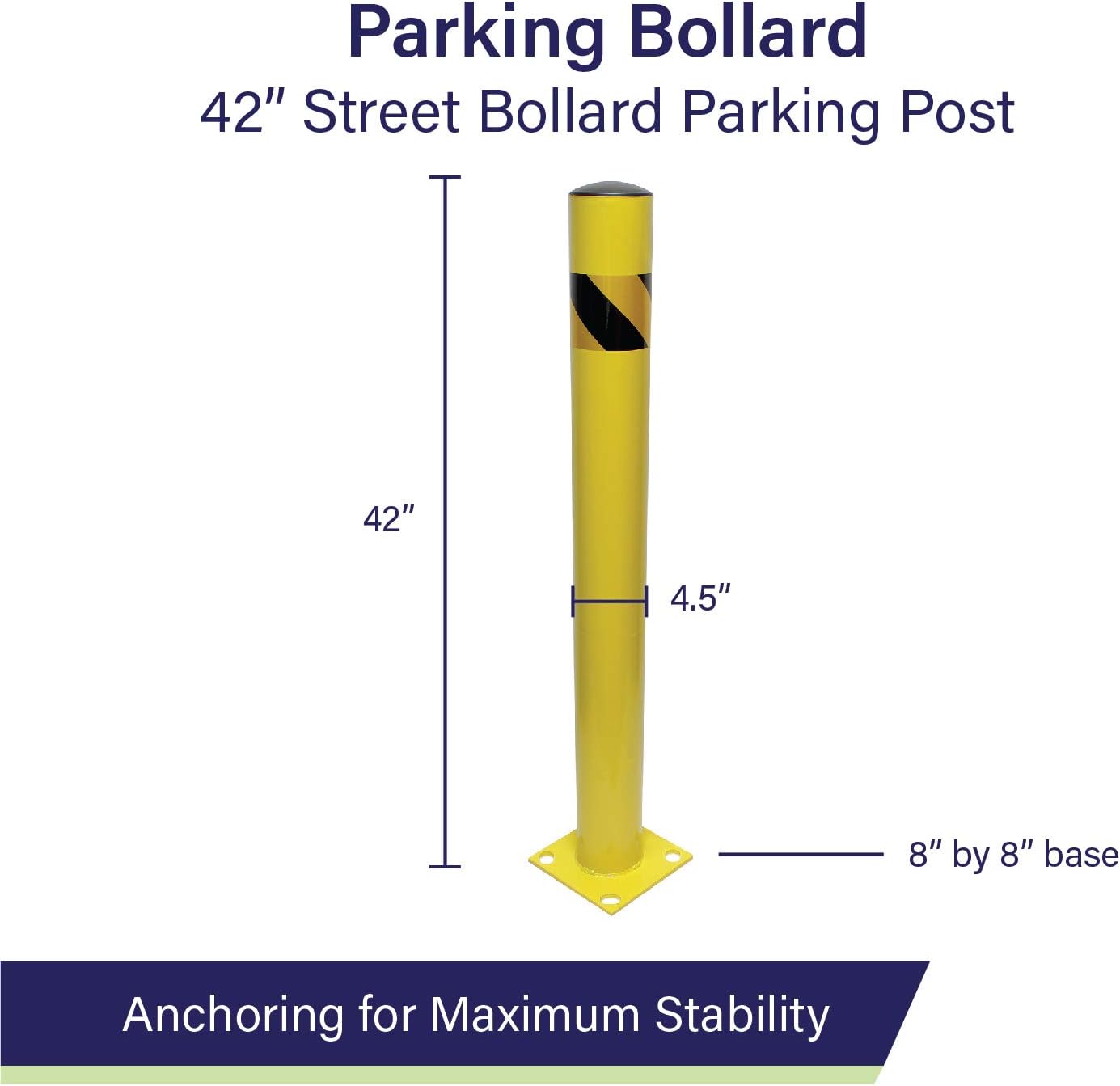 BISupply Safety Bollard Post Parking Barrier 3 Pack - 42in Yellow Pipe Bolt Down Bollard for Garage Lot