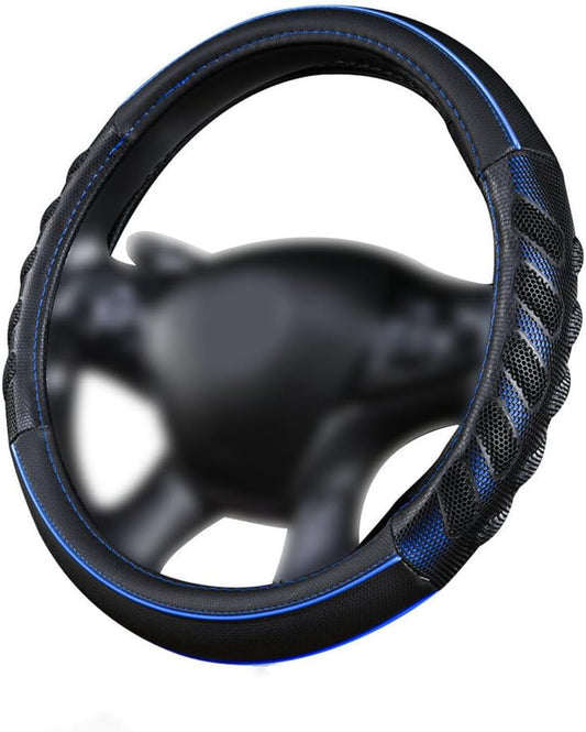 Flying Banner car Steering Wheel Cover Faux Leather Massage Universal fit 3D Honeycomb Hole Anti-Slip Sporty 15 Inches (Blue Black)