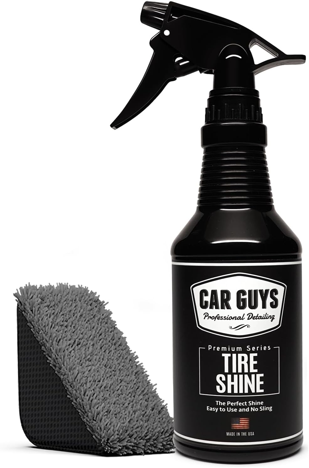 CAR GUYS Tire Shine Spray | The Perfect Shine | Durable and User Friendly Tire Dressing | Long Lasting UV Protection for Black Tires, Wheels, & Rubber | 18 Oz Kit with Applicator Pad