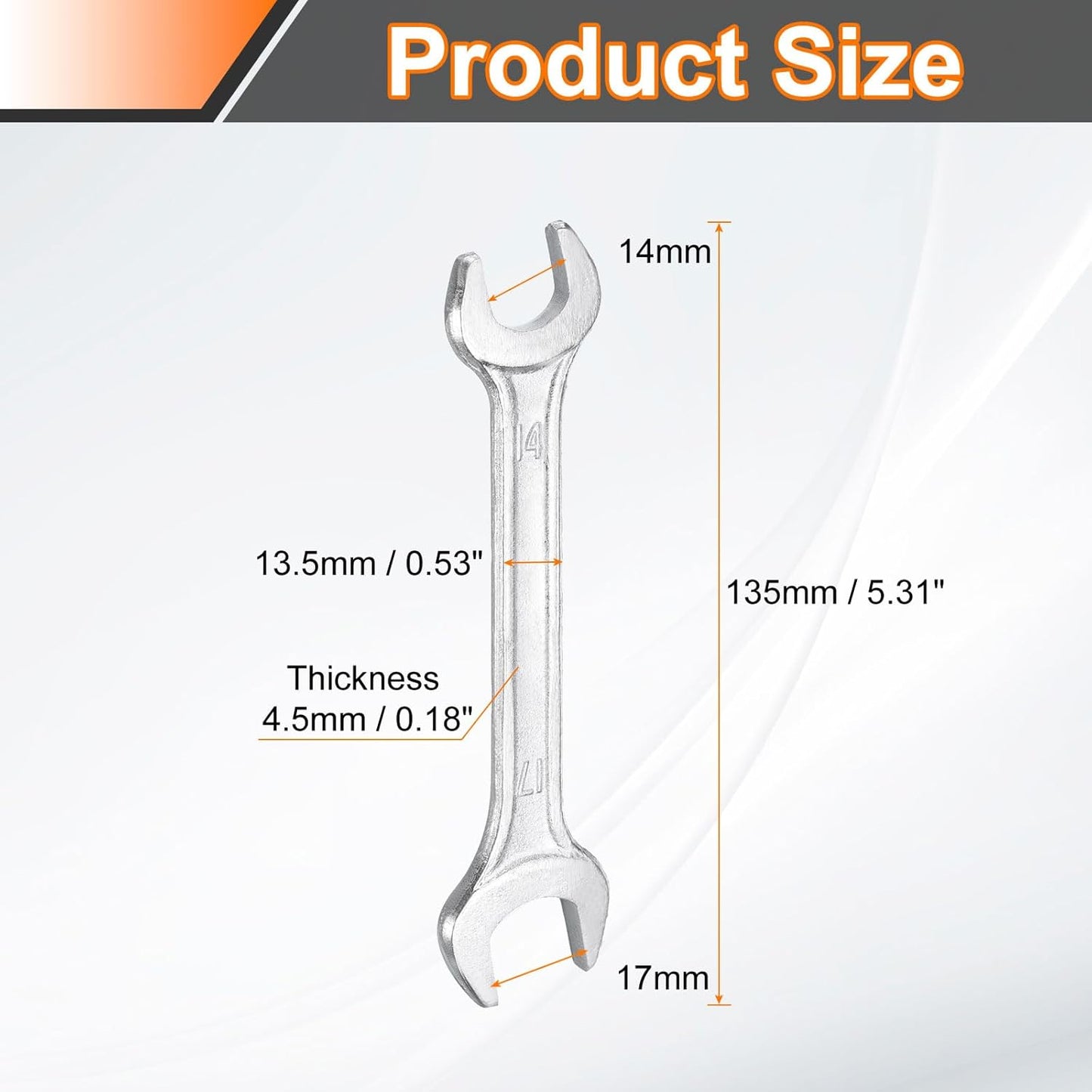 HARFINGTON Double Open End Wrench 14mm x 17mm Metric 15 Degree Offset Angle Small Flat Head Wrench Galvanizing Open Ended Spanner for Automotive Repair Furniture Assembly