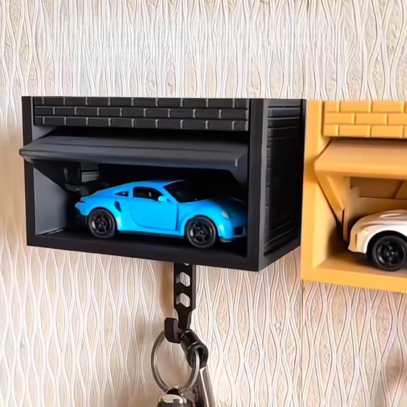 Wall-Mounted Car Display Key Holder, Decorative Garage Model Design, Multiple Colors（No Car） (Stripe-Gray（No Car）)