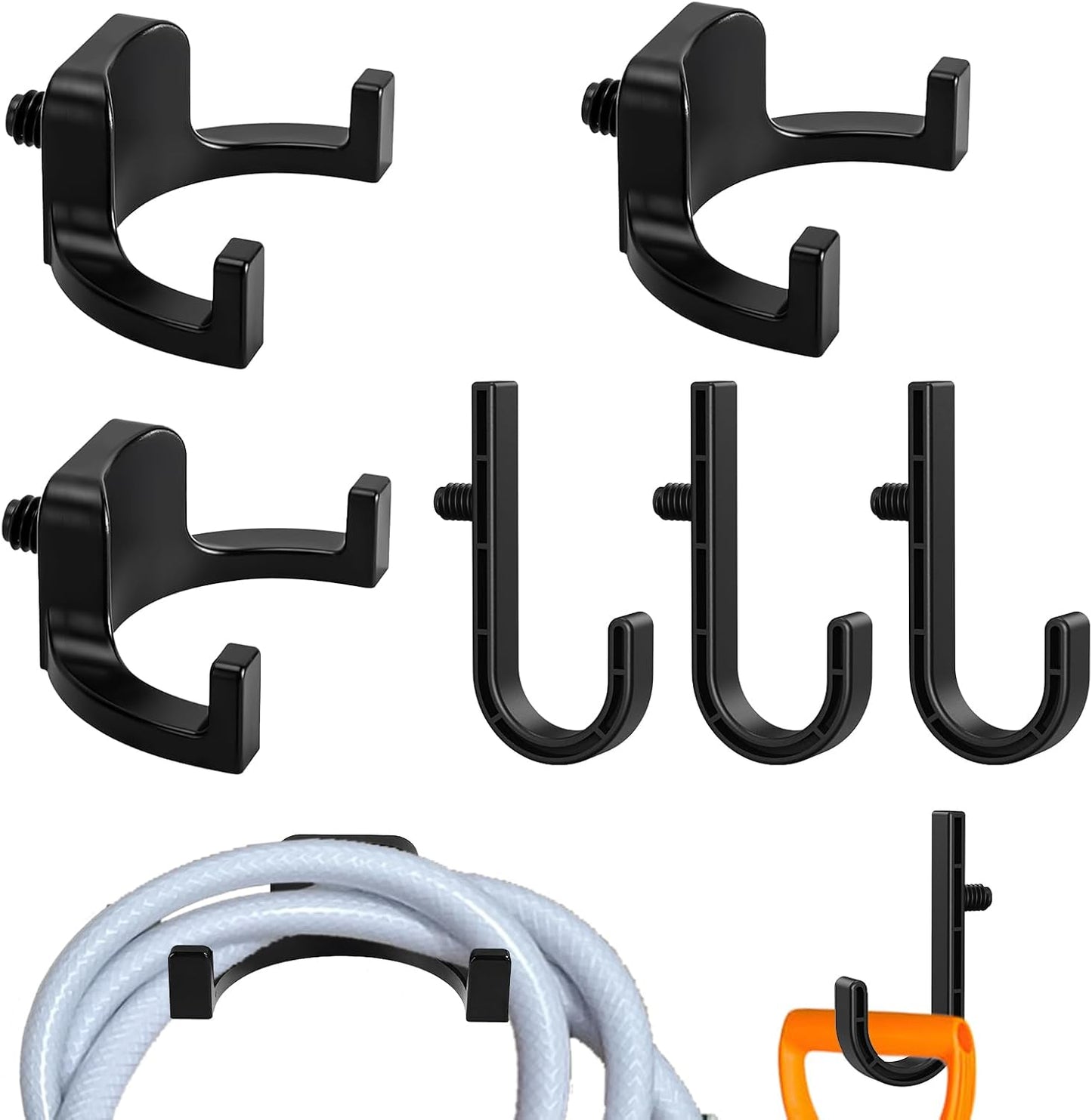 6Pcs Storage Shed Hooks Compatible with Suncast Shed, Black J and U Tool Hangers for Organizing Tool, Ladders, Bulk Items,Storage Shed Shelves Accessories