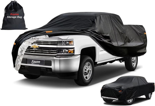 Kayme Truck Cover Custom Fit Chevrolet Silverado 2500HD(1998-2025) Extended/Crew Cab LB. Full Exterior Heavy Duty Outdoor Pickup Truck Car Cover Waterproof All Weather.Car Tarp Sun Dust Protection.