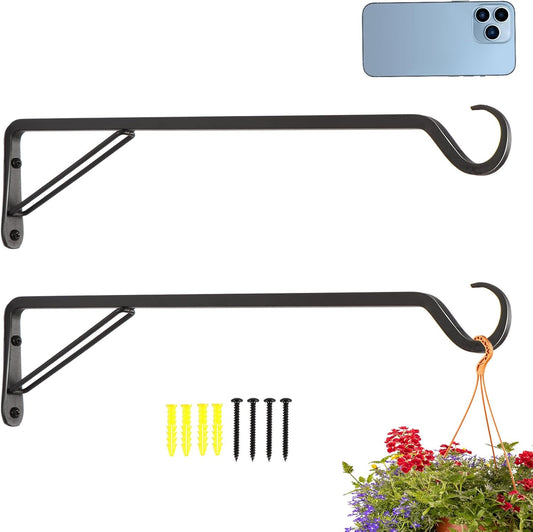 2 Pack Extra Long 18 Inch Heavy-Duty Rust-Resistant Solid Steel Plant Hangers and Bird Feeder Hangers for Indoor and Outdoor Decor, Wall Hooks