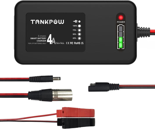 4-Amp LiFePO4 Battery Charger,14.6 Volt Lithium Battery Charger,Smart Charger for Cars,Motorcycles,Lawn Mowers,Toy Cars,Golf Carts,UAV,Fishing Boat,Lithium and Deep Cycle Batteries