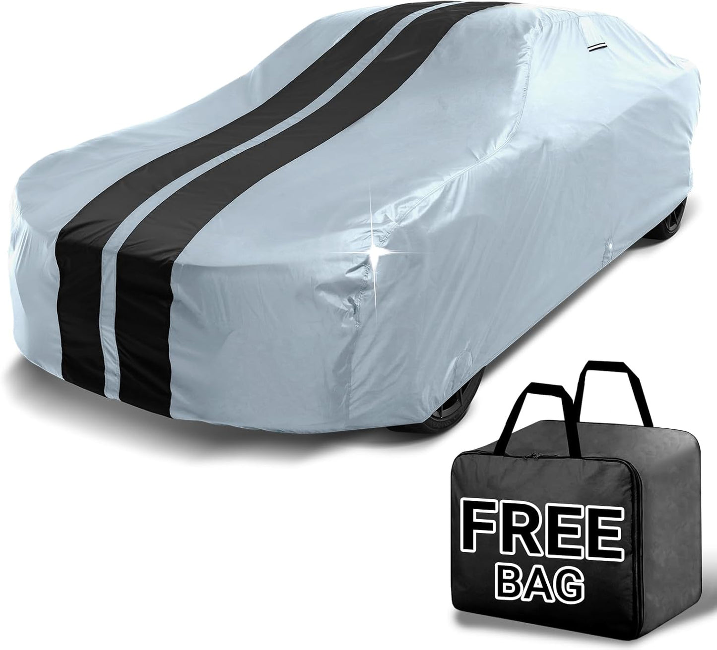 iCarCover Custom Car Cover for Chevy Malibu (1964-1972) Waterproof All Weather Rain Snow UV Sun Protector Full Exterior Indoor Outdoor Car Cover (Stripe - Gray/Black)