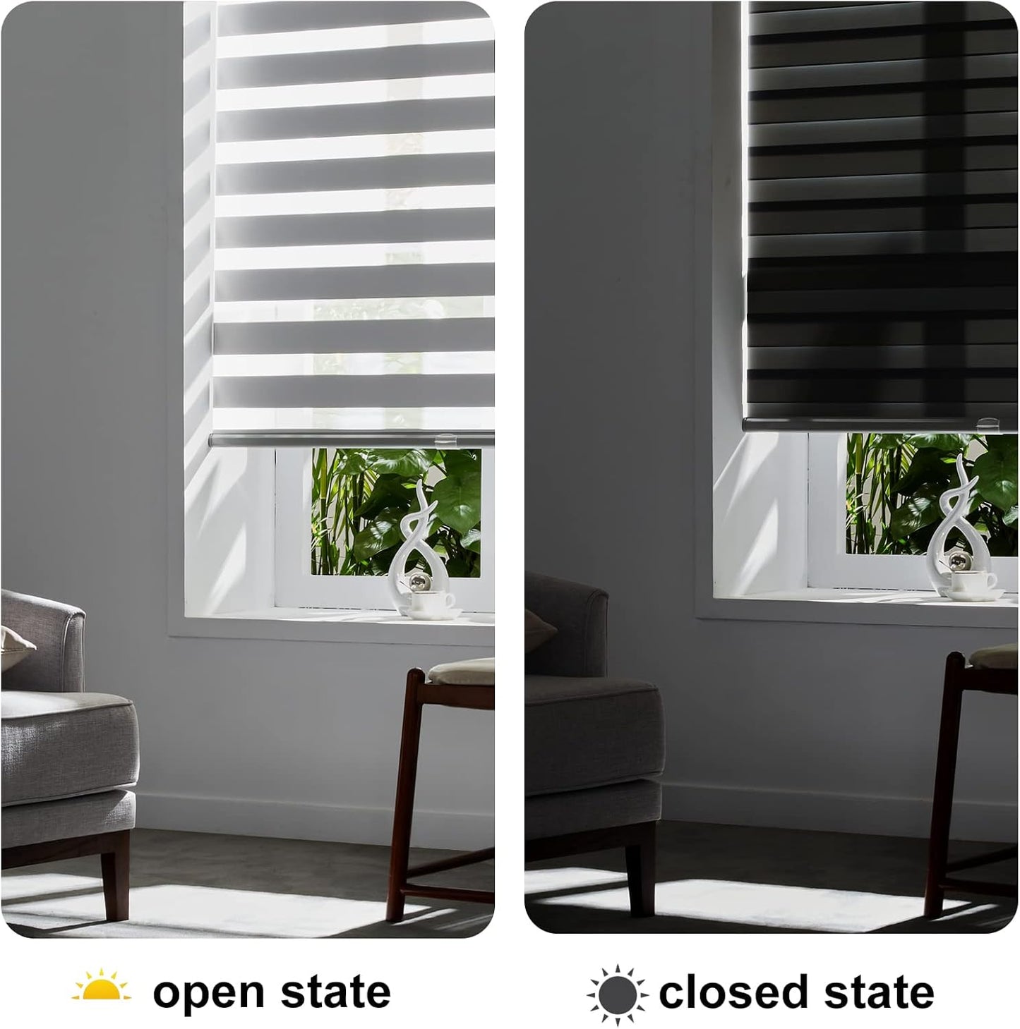 Persilux Cordless Zebra Blinds for Windows Sheer Shades for Day and Night Thermal Insulated Window Shades for Home, 58" W x 47" H, Grey