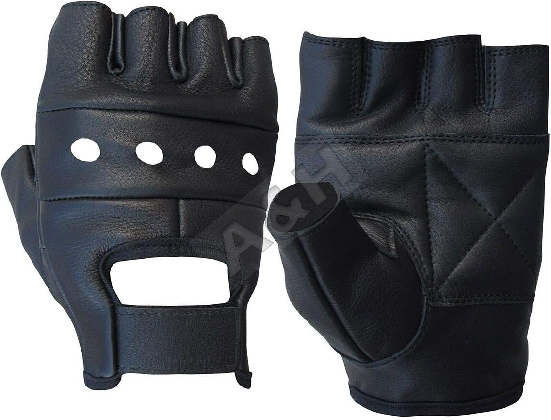 A&H Apparel Leather Motorcycle Glove Genuine Cowhide Fingerless Leather Driving Gloves (XX-Large)