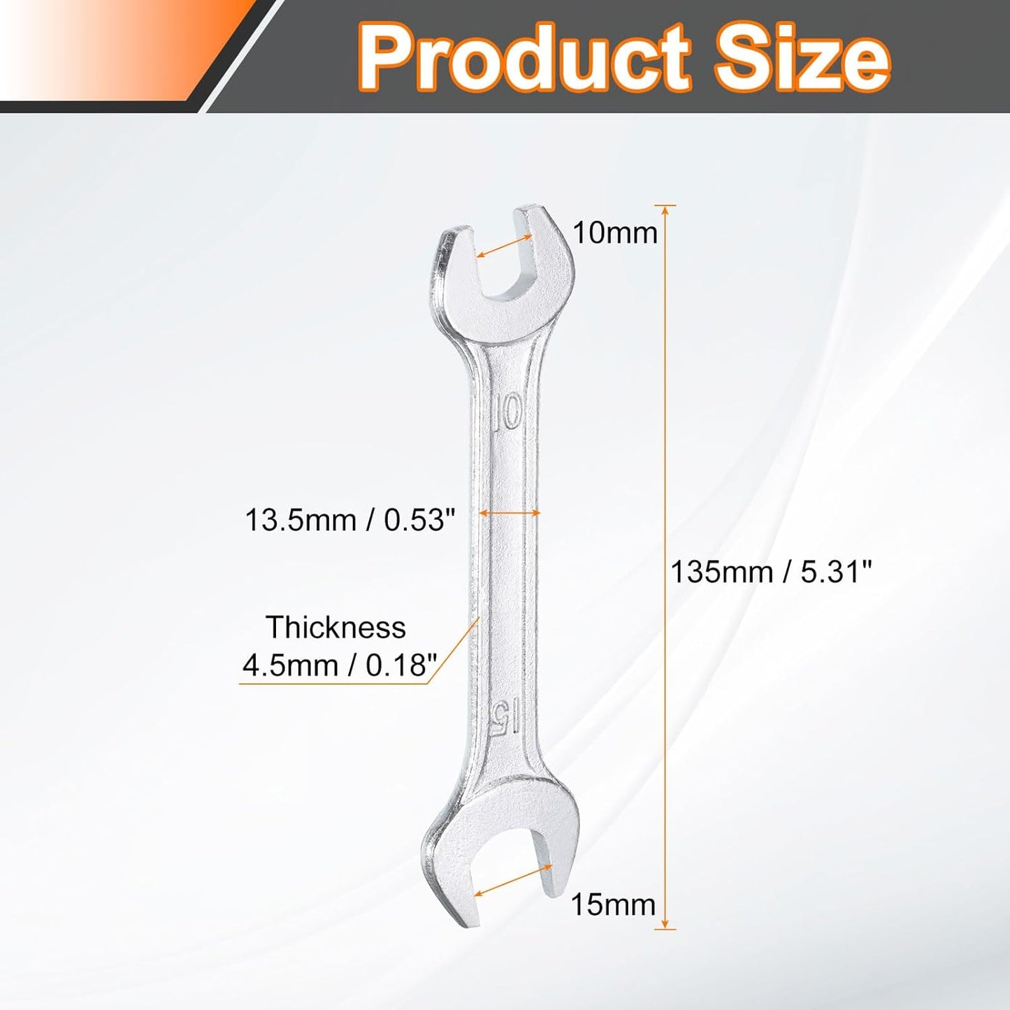 HARFINGTON 5pcs Double Open End Wrench 10mm x 15mm Metric 15 Degree Offset Angle Small Flat Head Wrench Galvanizing Open Ended Spanner for Automotive Repair Furniture Assembly