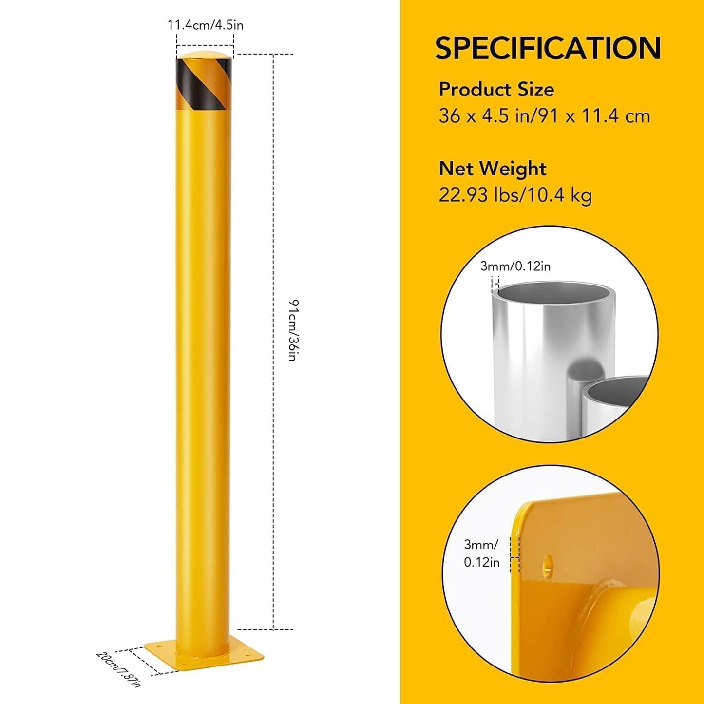 Safety Bollard 6 Packs,36 Inch High Heavy-Duty Yellow Safety Bollard Steel Posts,4.5 Inch Diameter,Safety Bollard with 16 Anchor Bolts - Perfect for Traffic Control, Driveway Barriers,Parking Poles