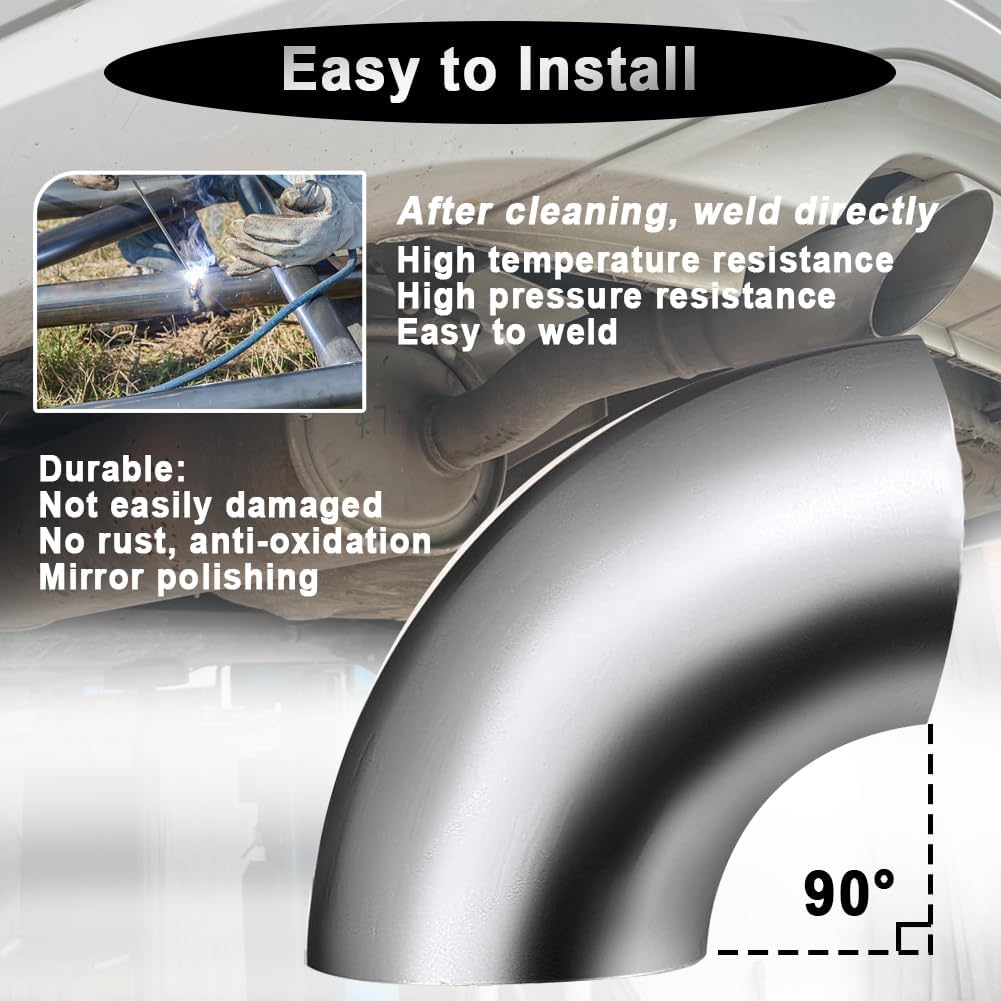 Cotonake OD 2 Inch 90 Degree SS304 Stainless Steel Bend Tube Exhaust Elbow Pipe for Car Modified Exhaust System 2" Piping Silver Tone，Stair Handrail (1pcs)