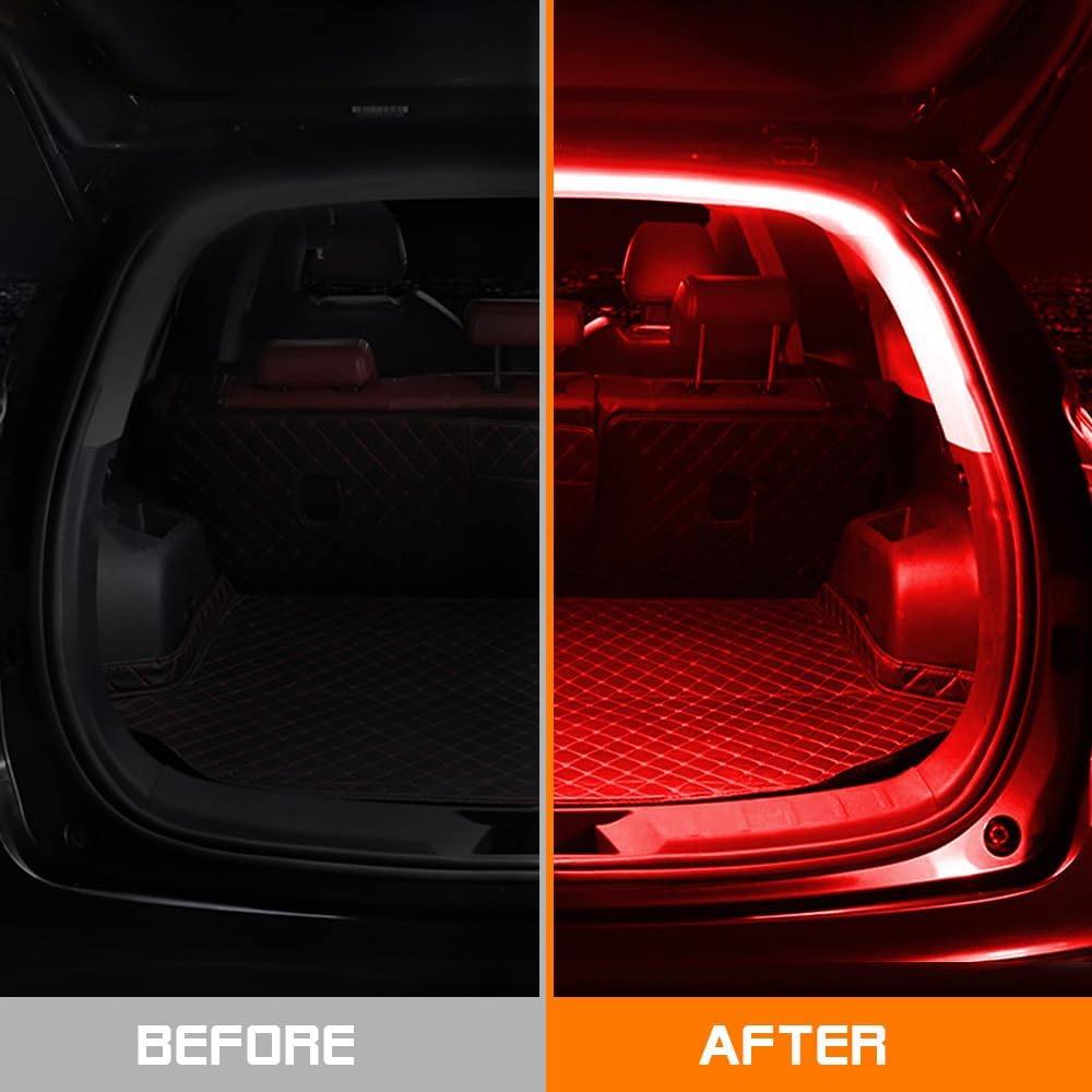 Car LED Strip Light For Trunk, 158Inch IP67 Silicone Waterproof Neon Light Strip Embedded, Flexible Cutting Universal Auto Interior Lights(Red)