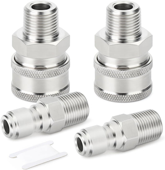 TAISHER 4PCS 304 Stainless Steel Pressure Washer Adapter Kit, Quick Connect Fittings，3/8" Male