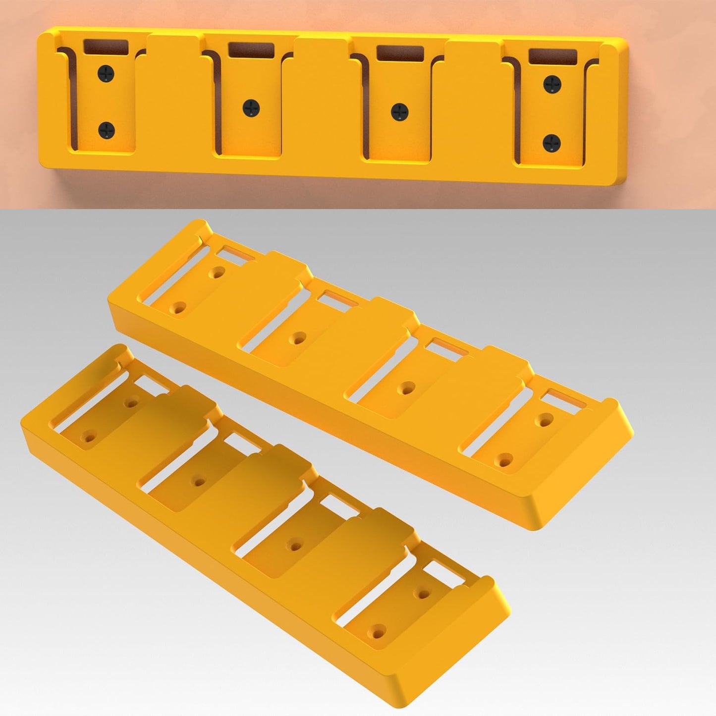 Battery Rack Compatible with DeWalt 20V Battery Holder, Mount 4 Slot Bulk Battery Garage Tool, Tools for Dewallt 20v, Wall Display Hook Holder (Yellow-1pc)