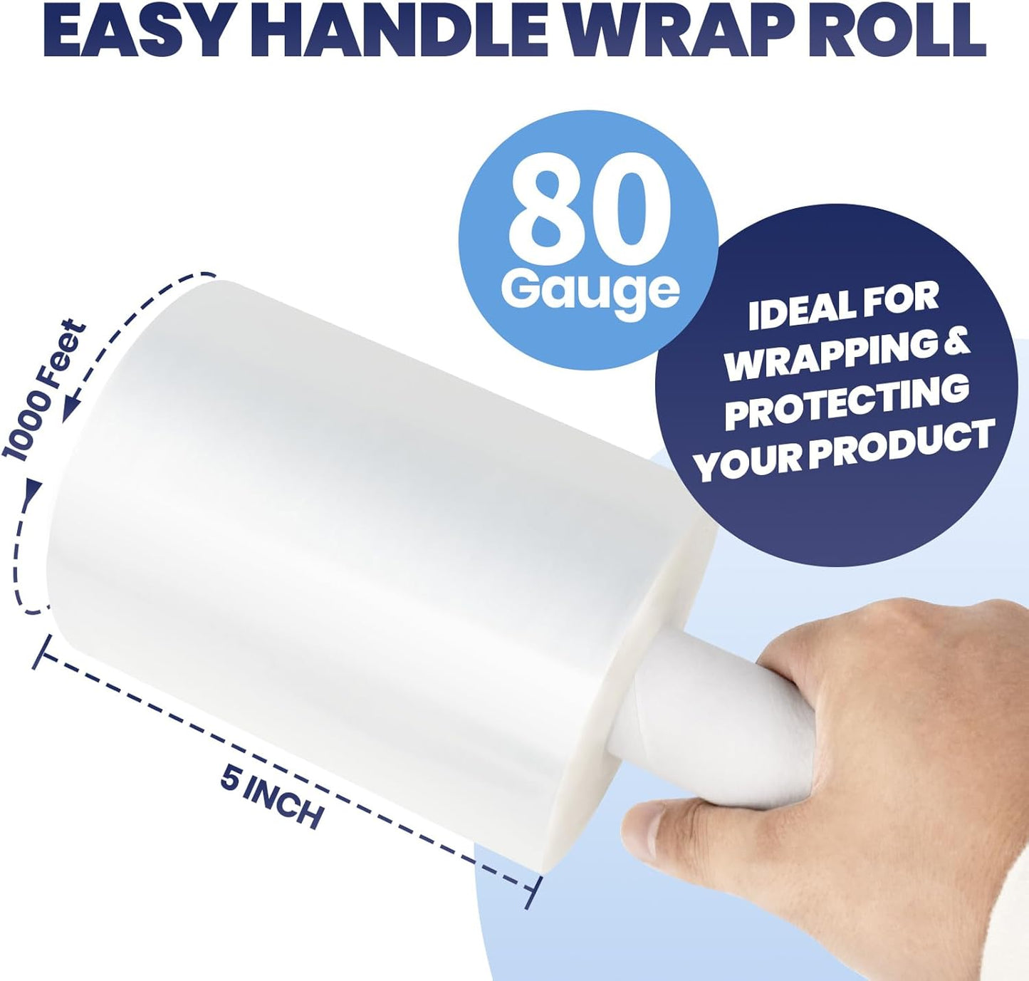 ADHES Mini Hand Stretch Wrap Film, 5 Inch x 1000 Feet 80 Gauge Industrial Strength Stretch Film, Shrink Wrap Roll for Packing, Pallet, Furniture Wrapping Moving & Protection
