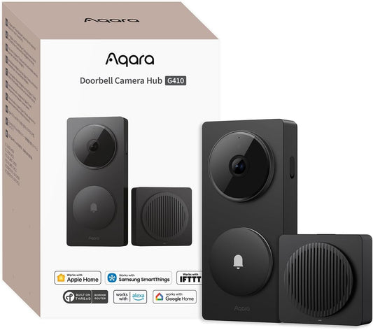 Aqara Smart Doorbell Camera G410 with Chime, 2K, HomeKit Secure Video, 2-Way Audio, Built-in Matter Hub, Wireless/Wired, Supports Apple Home, Alexa, Google, Home Assistant, 2.4G/5GHz Wi-Fi, Black