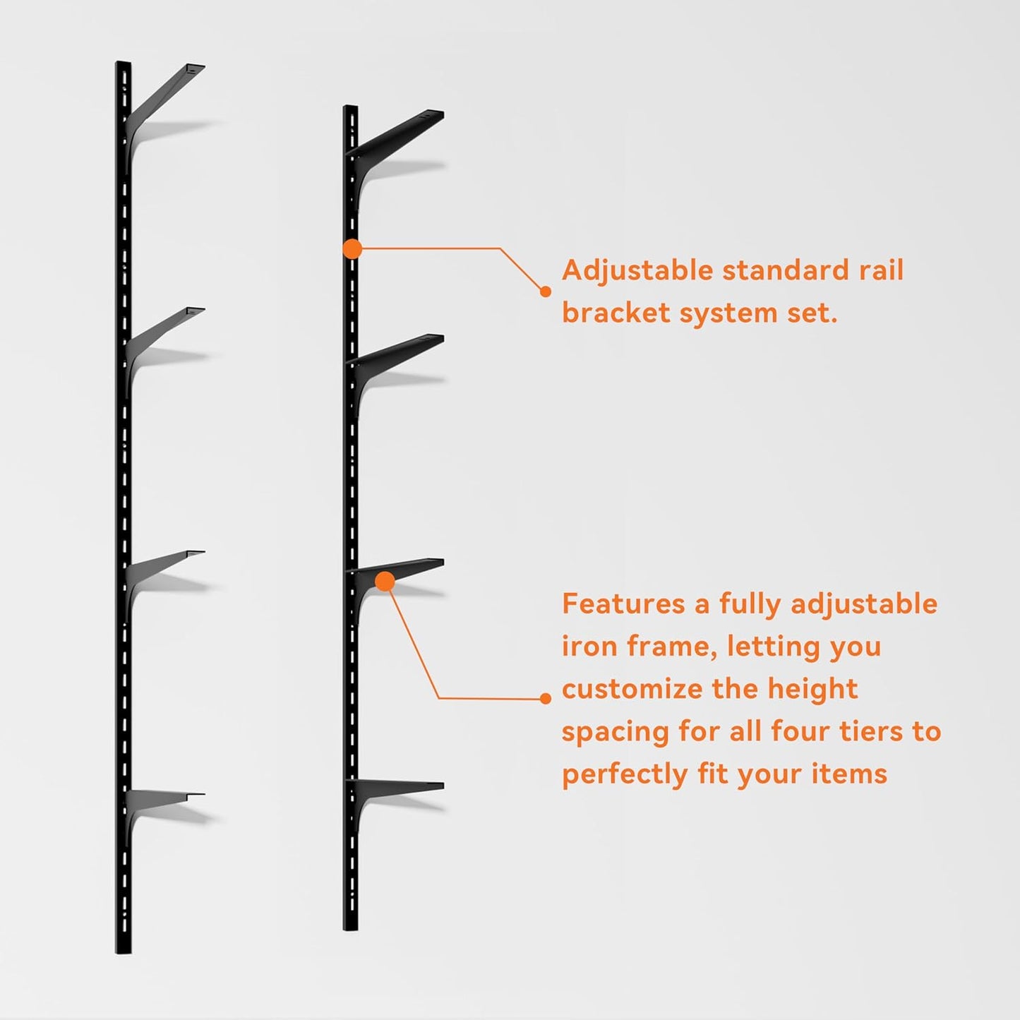 ROGMARS 60" W Garage Wall Mounted Shelving Heavy Duty, 6 Tier Garage Shelves, Adjustable Height Storage Shelving Unit, Wall Shelf Storage Rack Floating Shelves for Warehouse, Pantry, School, Shop