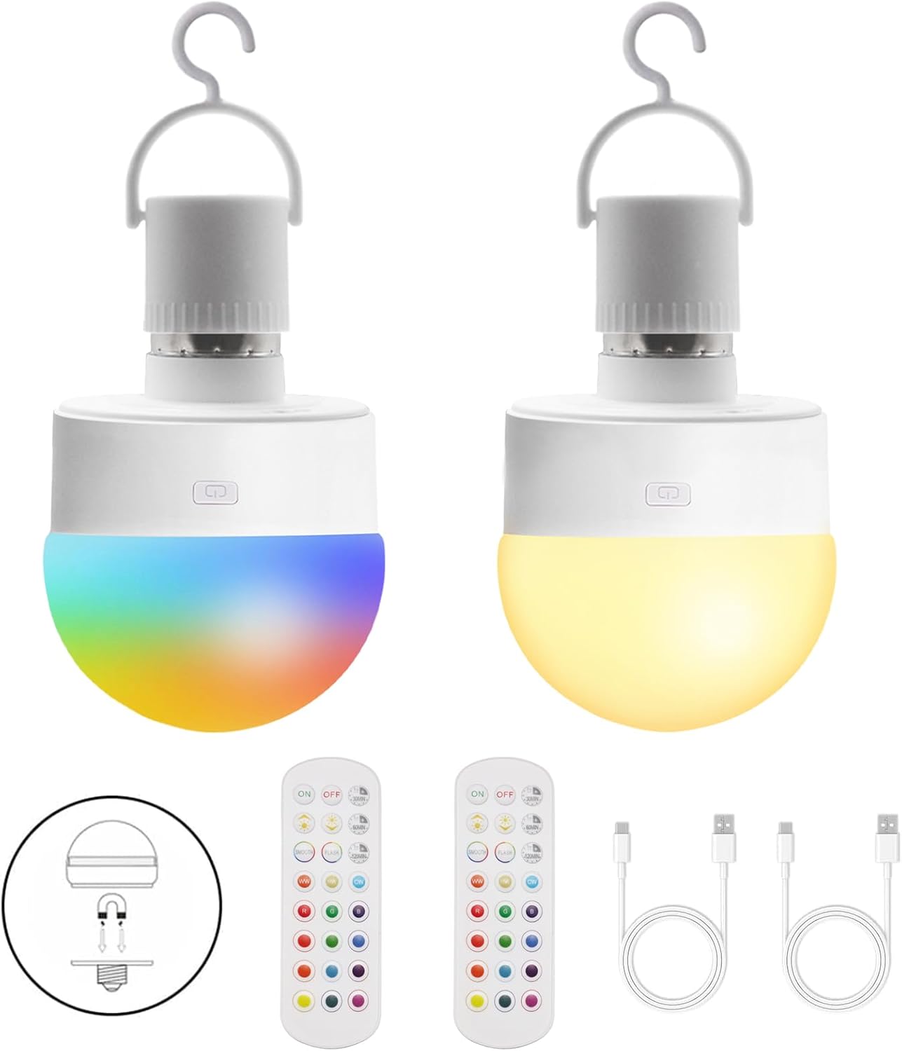 HISTAR Tent Lights for Camping 2000mah, Rechargeable Light Bulbs with Remote, Timer, Dimmable, E26 Battery Operated Light Bulb, 3 Color Temperature, RGB, Magnetic Base