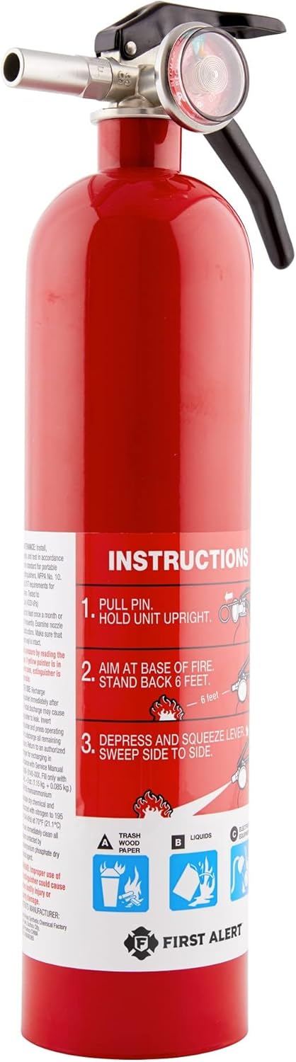 First Alert Fire Extinguisher for Home, Standard Rechargeable Compliance Unit, UL RATED 1-A:10-B:C, HOME1, Red, 1-Pack