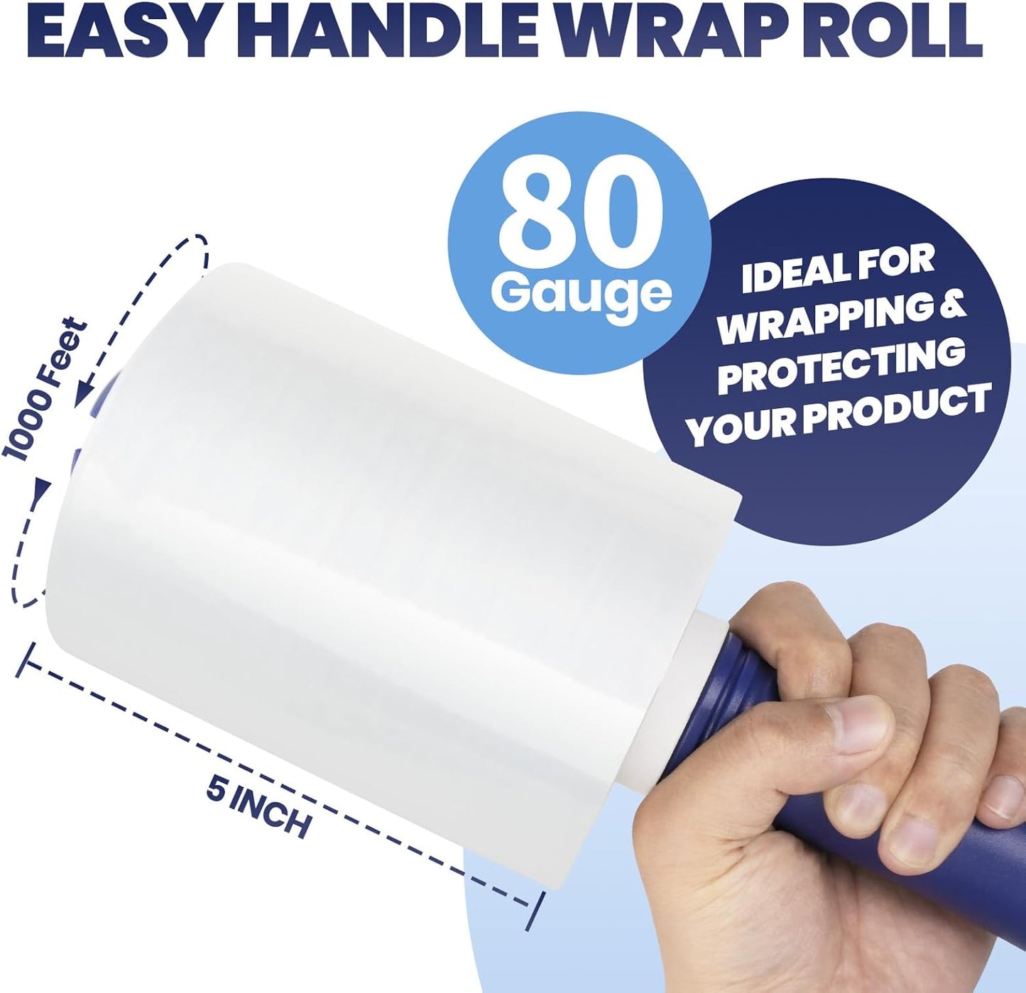 ADHES Mini Hand Stretch Wrap Film, 5 Inch x 1000 Feet, 12-Pack 80 Gauge Industrial Strength Stretch Film, Shrink Wrap Roll for Packing, Pallet Wrap, Furniture Wrapping Moving & Protection