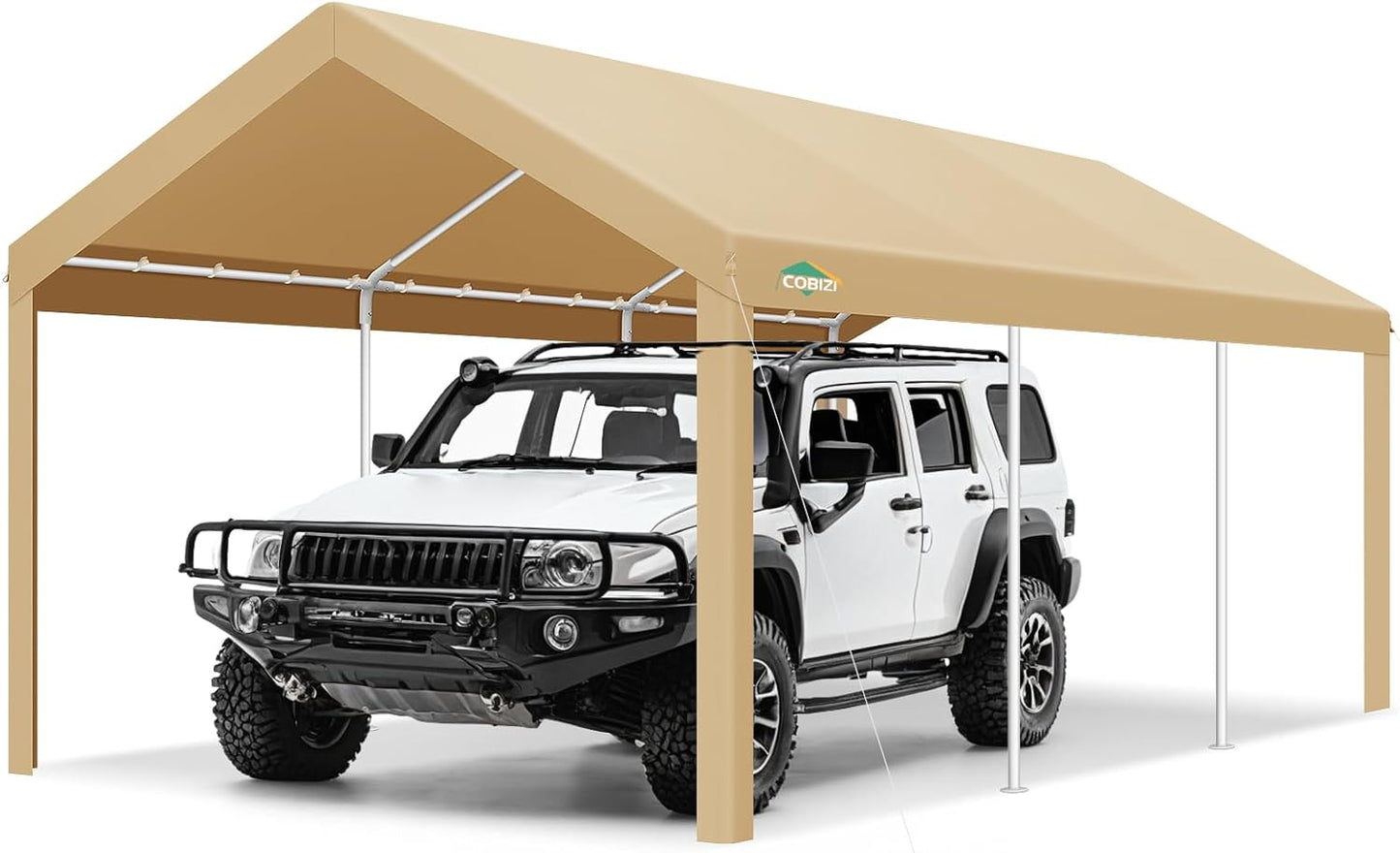 COBIZI Carport Canopy 12x20 Heavy Duty Car Tent Garage, Galvanized Frame Car Canopy Outdoor Shelter Waterproof & UV Protected with Built-in Sandbags & All-Season Tarp for Car Boat Truck, Khaki