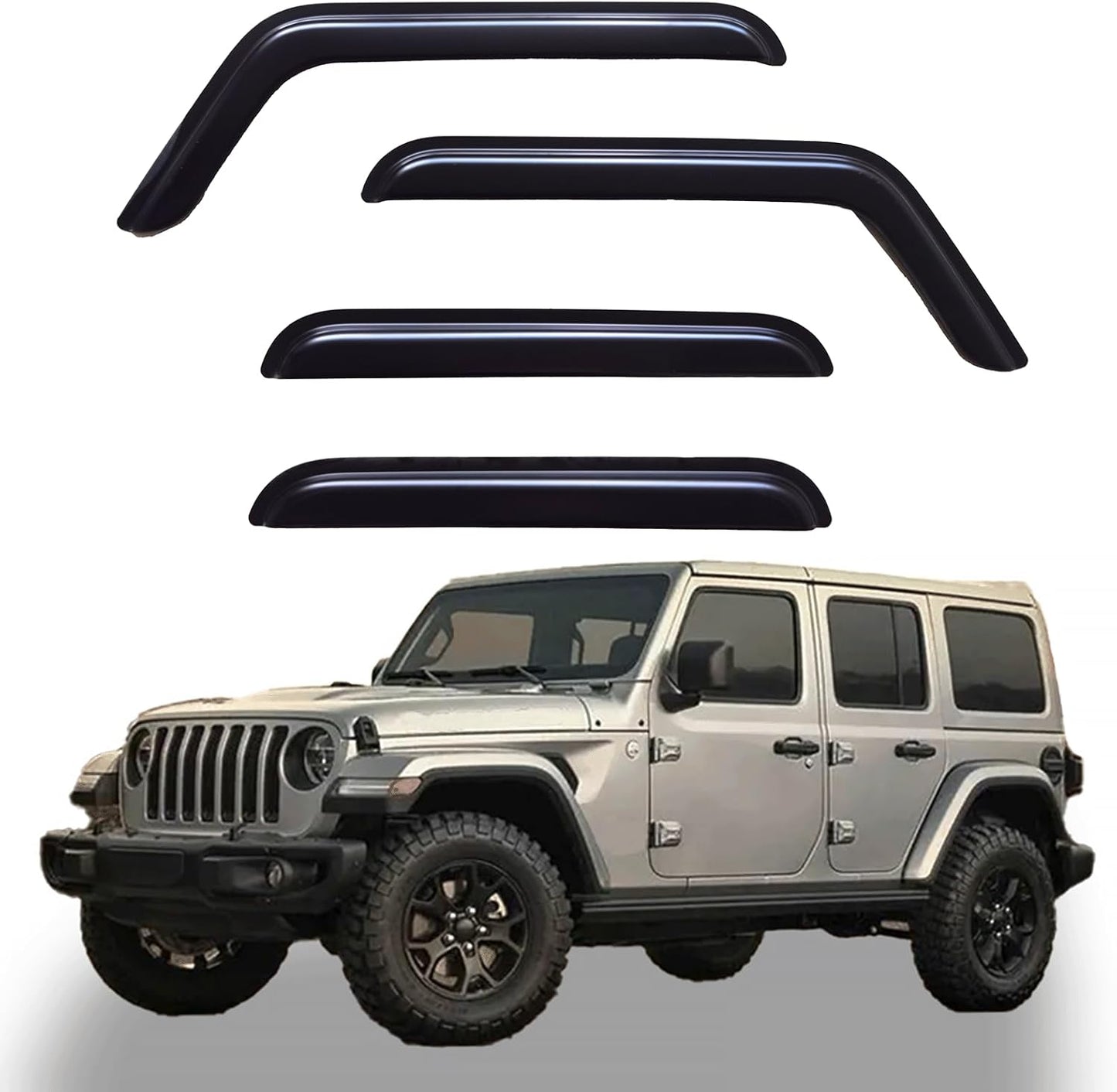 Window Visors Rain Guards fits 2018-2025 Wrangler JL Unlimited 4-Door, Out-Channel Window Wind Deflectors Vent Shades Accessories for 2020-2025 Gladiator 4-Door, Dark Smoke 4 Pcs