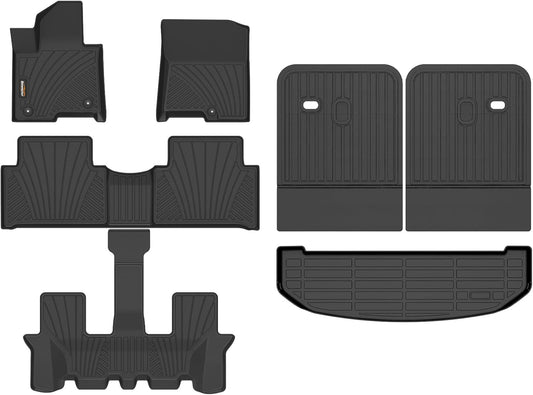 Binmotor-All Weather Floor Mats Cargo Liner Custom Set for Kia Sorento 2021-2025 Hybrid (PHEV & HEV) / Sorento Plug-in Hybrid 6/7 Passenger, Heavy Duty TPE Car Floor Liners Accessories
