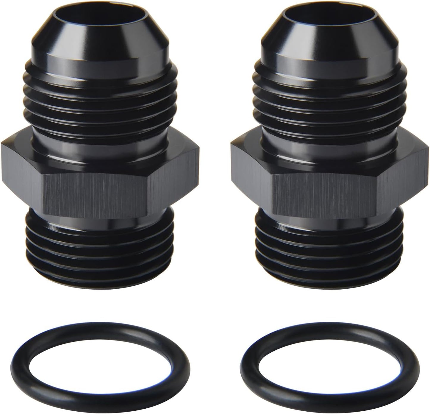 12AN Male Flare to 12AN ORB O-ring Boss Fuel Pump Rail Adapter Fitting Aluminum Black, Pack of 2