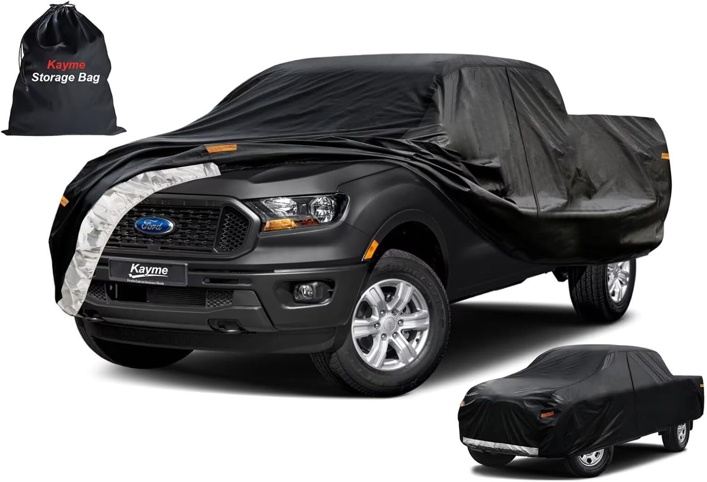 Kayme Truck Cover Custom Fit Ford Ranger(1990-2011) Super/Extended/Regular Cab SB. Full Exterior Heavy Duty Outdoor Pickup Truck Car Cover Waterproof All Weather.Car Tarp for Wind Sun Dust Protection.