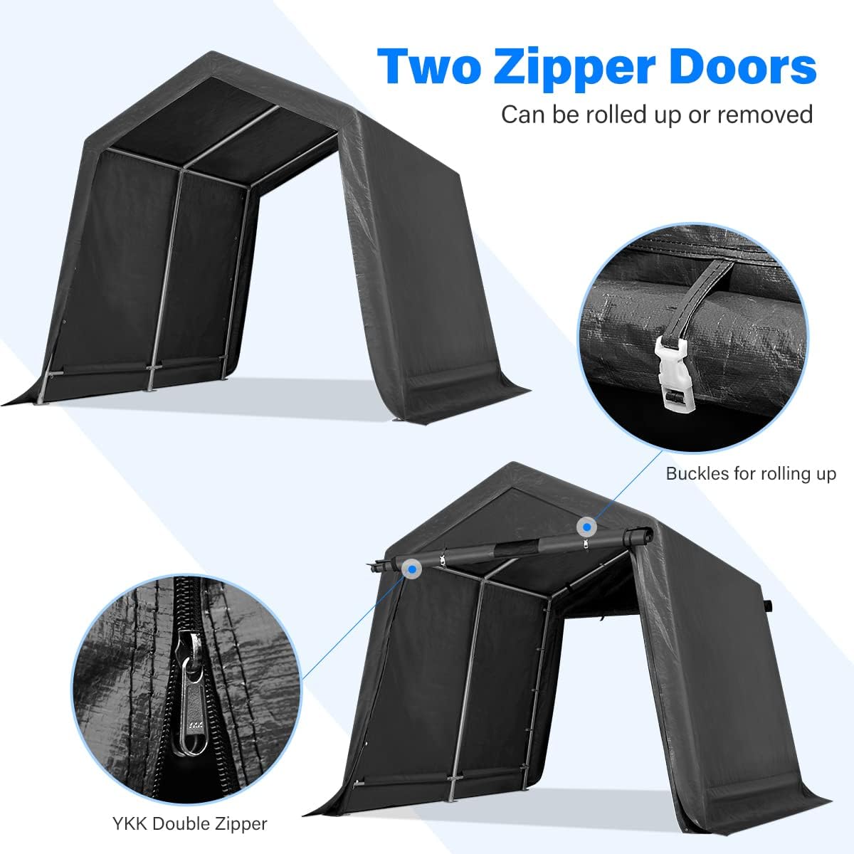 ADVANCE OUTDOOR 8x8 ft Storage Tent with 2 Roll up Doors & Vents Outdoor Portable Shelter Shed Garage Tent Carport for Motorcycle ATV Anti-UV Snow Resistant, Gray