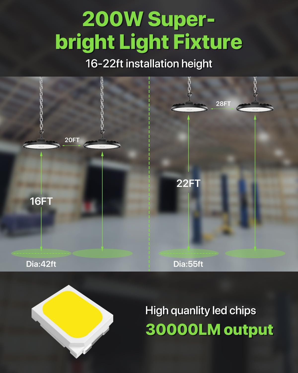 200W UFO LED High Bay Light 6-Pack 150LM/W 30,000LM Output Led Shop Lights 100-277V IP65 Waterproof Commercial Warehouse Lighting Fixture 5000K Daylight for Garage, Workshop, Factory, Gym