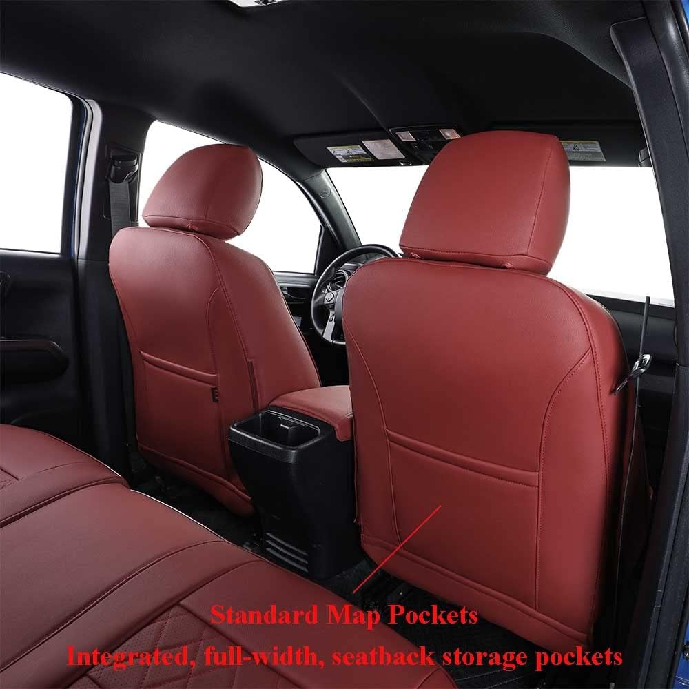 EKR Custom Fit Tacoma Leather Car Seat Covers for Select Toyota Tacoma 2012 2013 2014 2015 (Regular Seats)- Full Set,Leather(Burgundy)